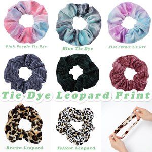 Set of 8 Velvet Tiedye Leopard Scrunchie